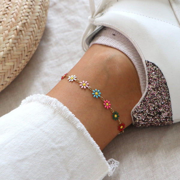 Bracelet de cheville fleurs multicolores