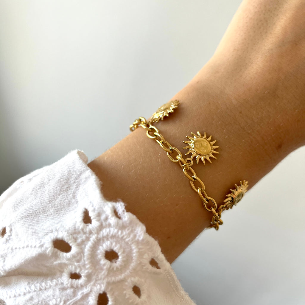 Bracelet Femme Acier Inoxydable Avec Motif Soleil Et Diamants – Chaîne Réglable – Finition Or Ou Argent – Élégant Et Quotidien - 5