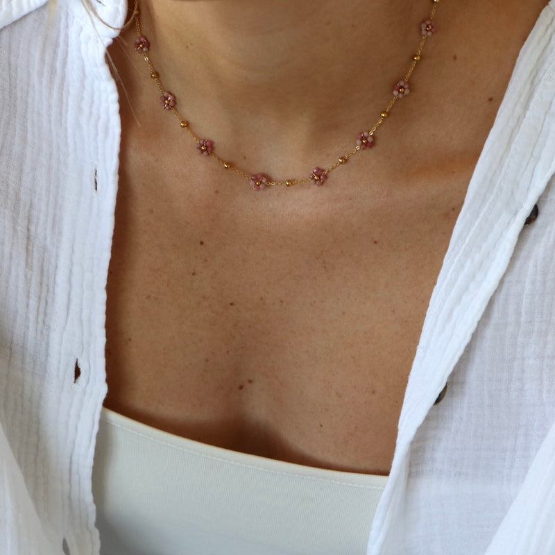 Collier Manarola rose pierres naturelles