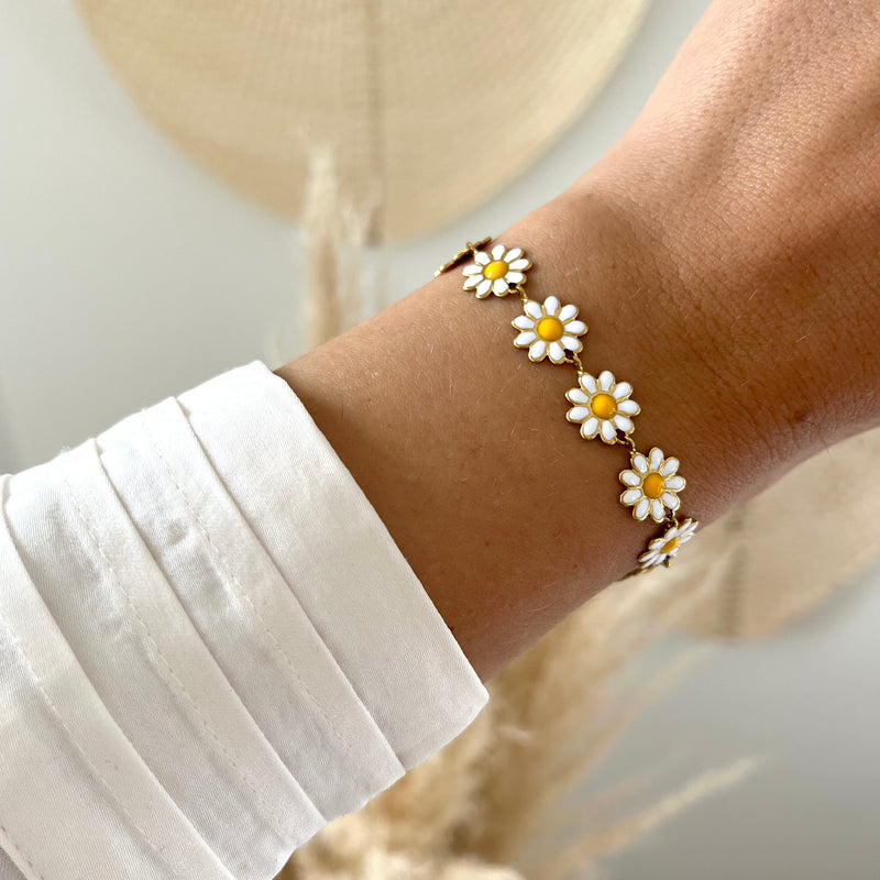 Bracelet flower power blanc